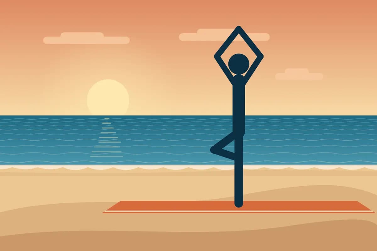 Illustration d’un tapis de yoga sur le sable face à l’océan